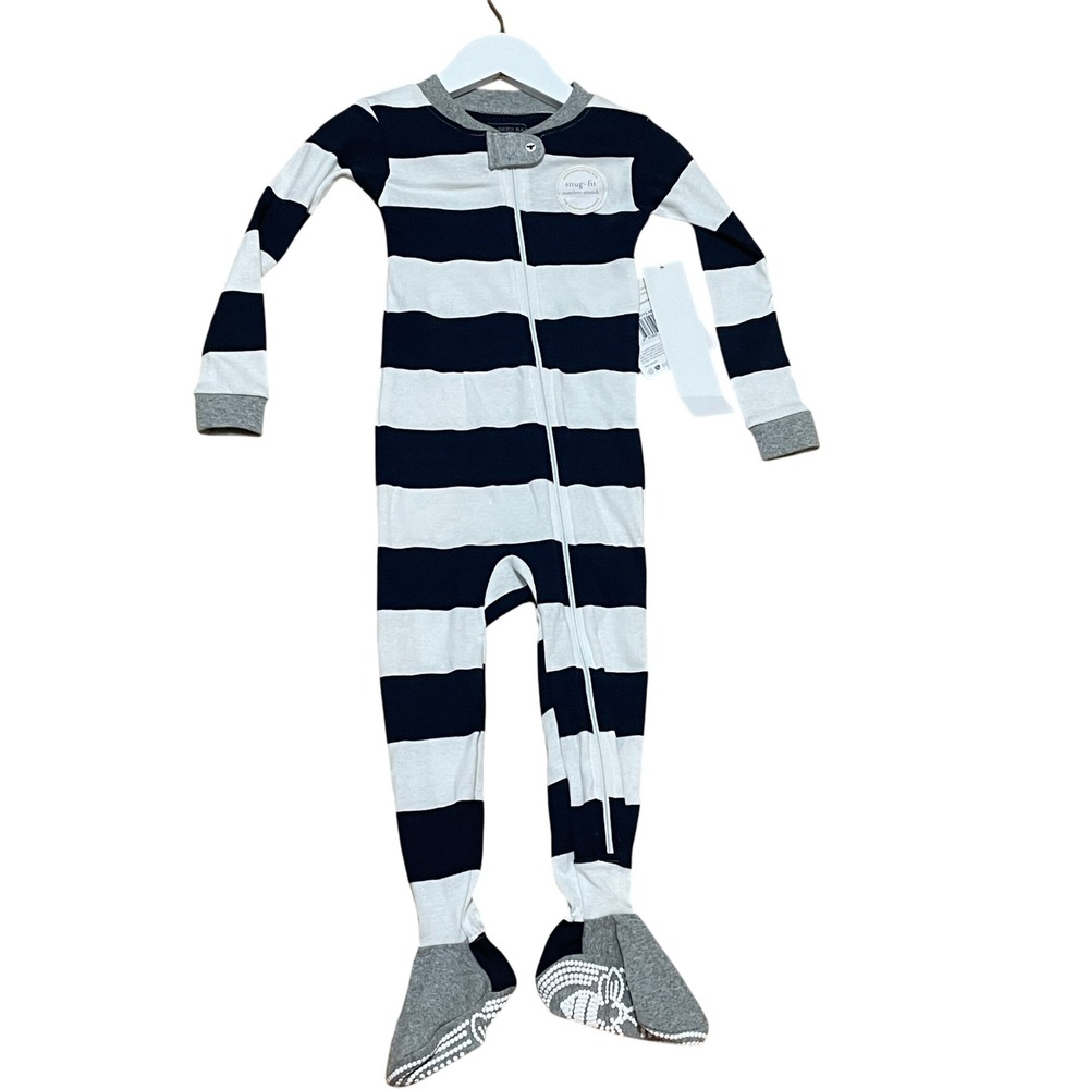 Burt's Bees‎ Baby 24M Striped Foot Pajamas Snug Fit Organic Cotton Sleepwear NWT